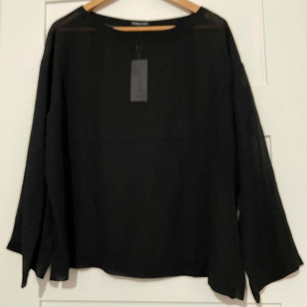 Eileen Fisher Silk Ballet Neck Box top Black Size M NWT